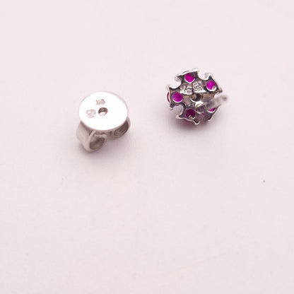 9ct White Gold Ruby and Diamond Flower Cluster Stud Earrings