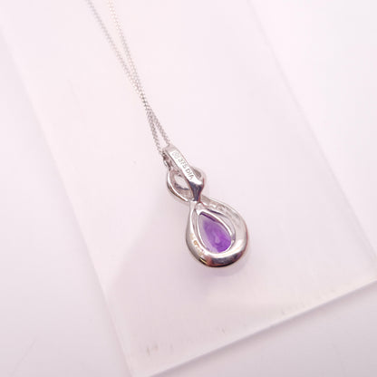 9ct White Gold Amethyst and Diamond Teardrop Pear Shaped Pendant Necklace
