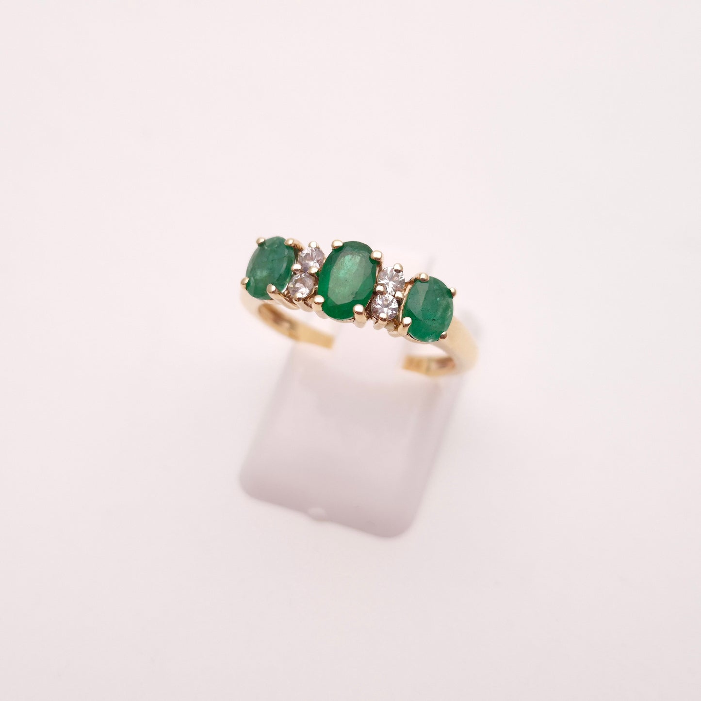 9ct Yellow Gold Emerald and White Gem Multi-Stone Row Ring
