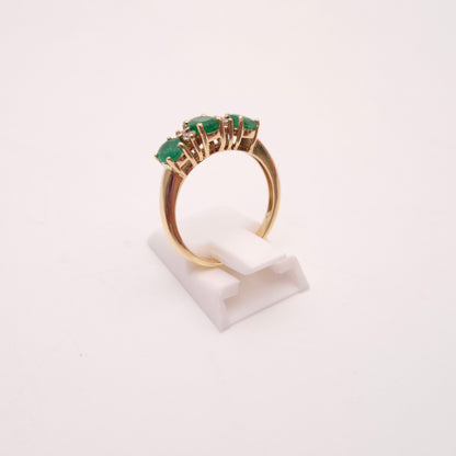 9ct Yellow Gold Emerald and White Gem Multi-Stone Row Ring