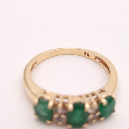 9ct Yellow Gold Emerald and White Gem Multi-Stone Row Ring