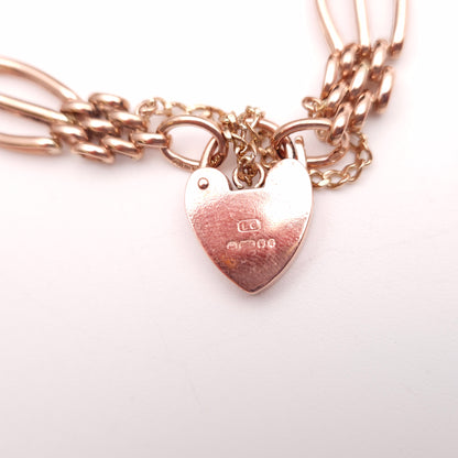 9ct Rose Gold Vintage Repro Wide Gate Bracelet with Heart Padlock Clasp
