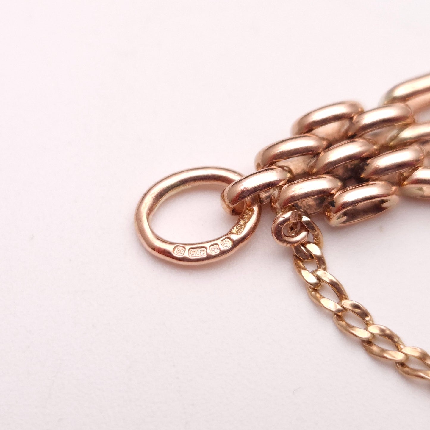 9ct Rose Gold Vintage Repro Wide Gate Bracelet with Heart Padlock Clasp