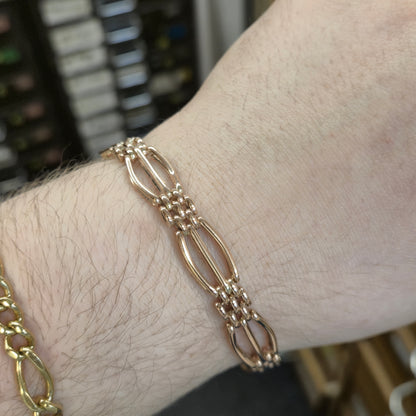 9ct Rose Gold Vintage Repro Wide Gate Bracelet with Heart Padlock Clasp