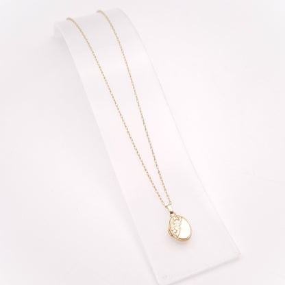 9ct Yellow Gold Small Oval Half Patterned Locket and Chain Necklace