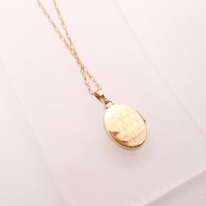 9ct Yellow Gold Small Oval Half Patterned Locket and Chain Necklace