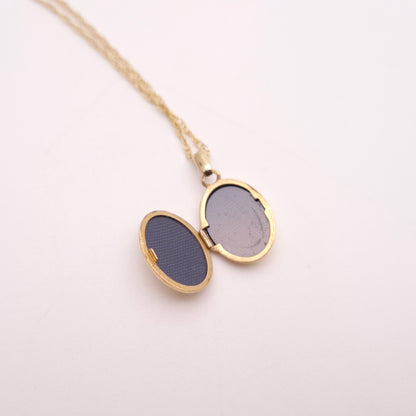 9ct Yellow Gold Small Oval Half Patterned Locket and Chain Necklace