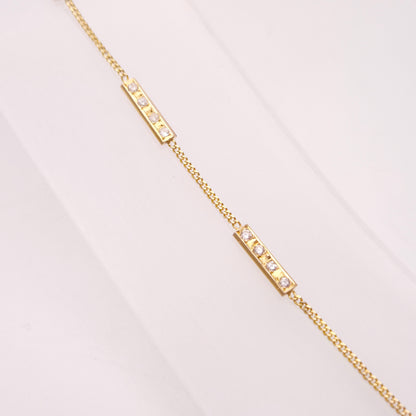 14ct Yellow Gold Vintage Diamond Set Bar Station Bracelet