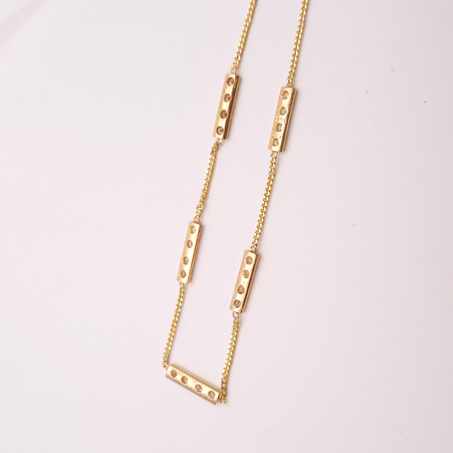 14ct Yellow Gold Vintage Diamond Set Bar Station Bracelet