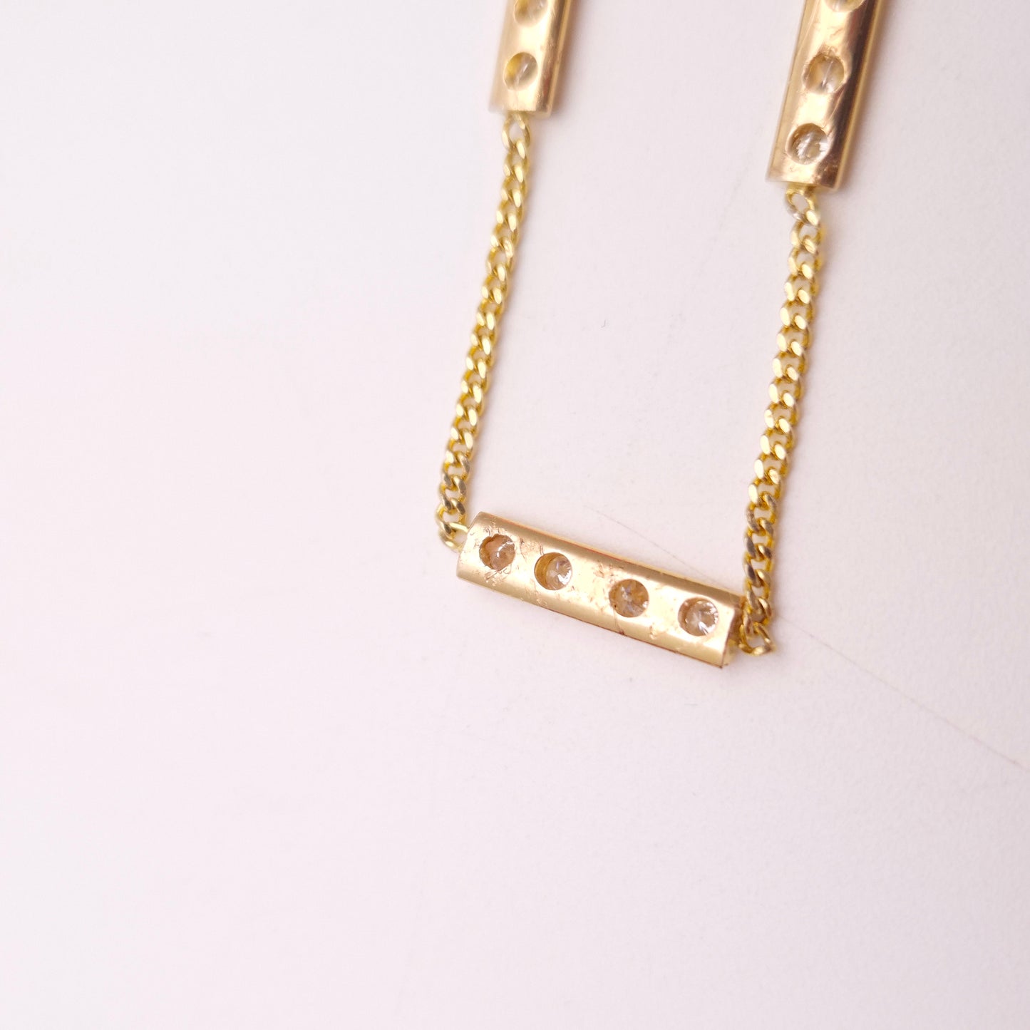 14ct Yellow Gold Vintage Diamond Set Bar Station Bracelet