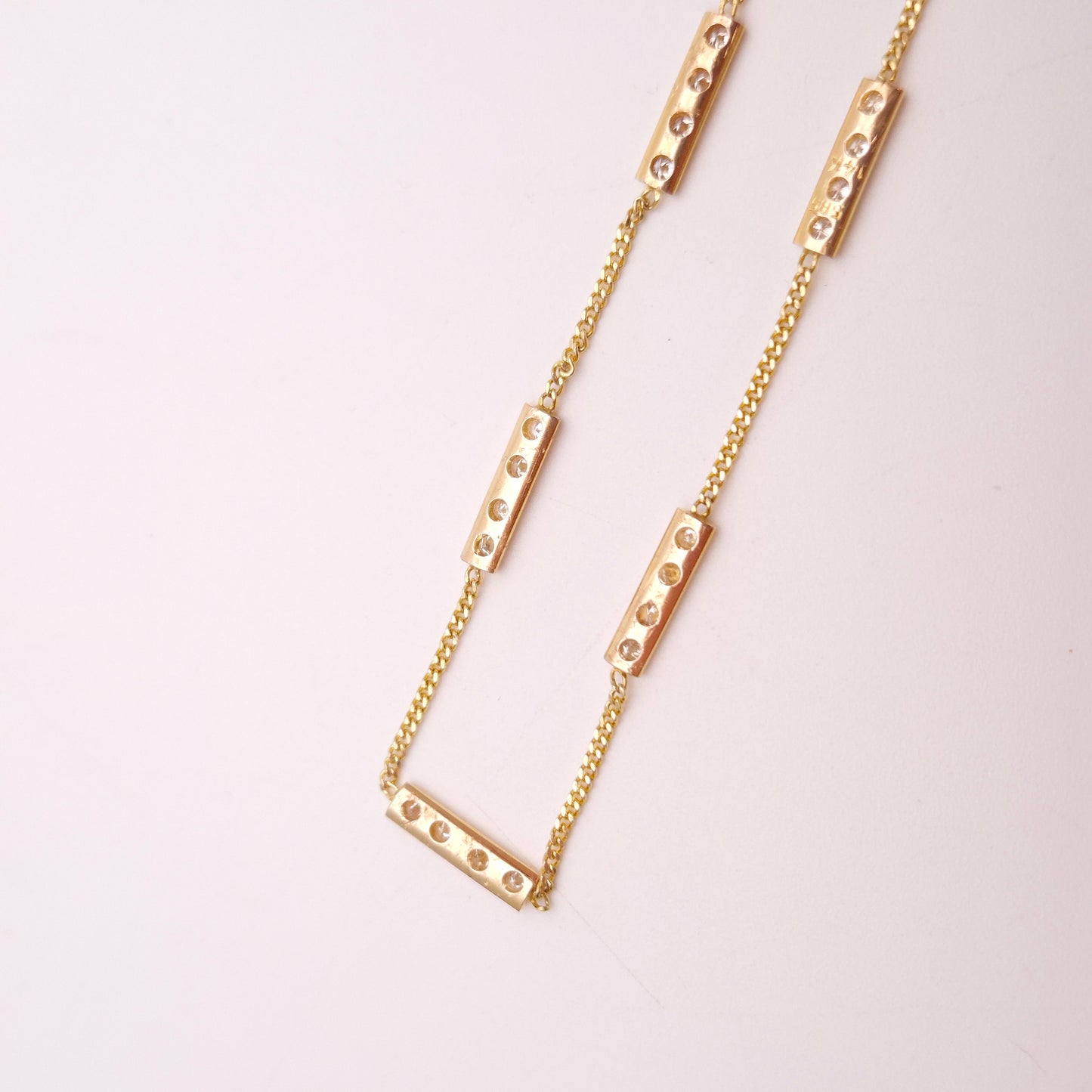 14ct Yellow Gold Vintage Diamond Set Bar Station Bracelet