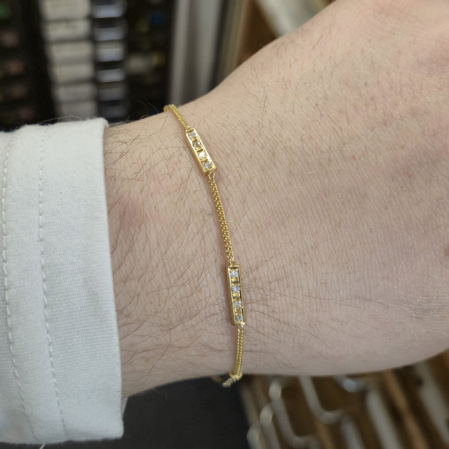 14ct Yellow Gold Vintage Diamond Set Bar Station Bracelet