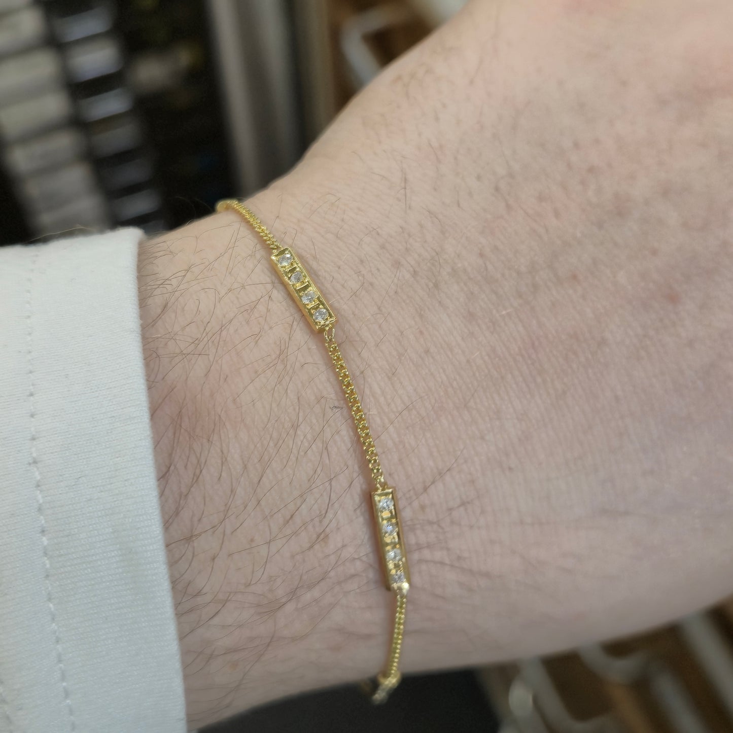 14ct Yellow Gold Vintage Diamond Set Bar Station Bracelet