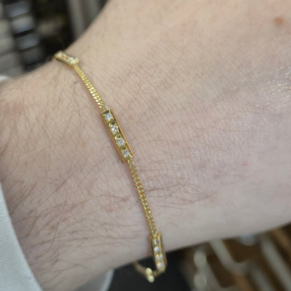 14ct Yellow Gold Vintage Diamond Set Bar Station Bracelet
