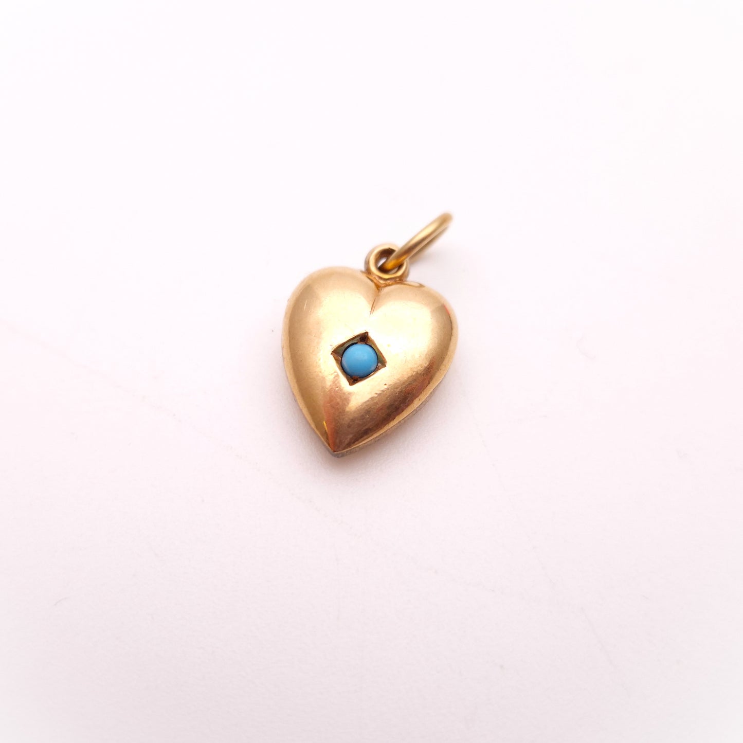 Rolled Gold Antique Turquoise Set Hollow Heart Pendant / Charm (AF)