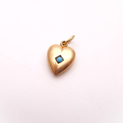 Rolled Gold Antique Turquoise Set Hollow Heart Pendant / Charm (AF)