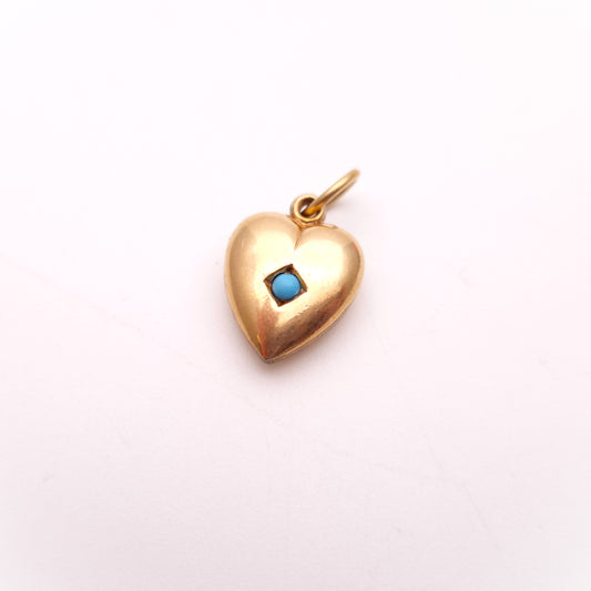 Rolled Gold Antique Turquoise Set Hollow Heart Pendant / Charm (AF)
