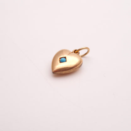 Rolled Gold Antique Turquoise Set Hollow Heart Pendant / Charm (AF)