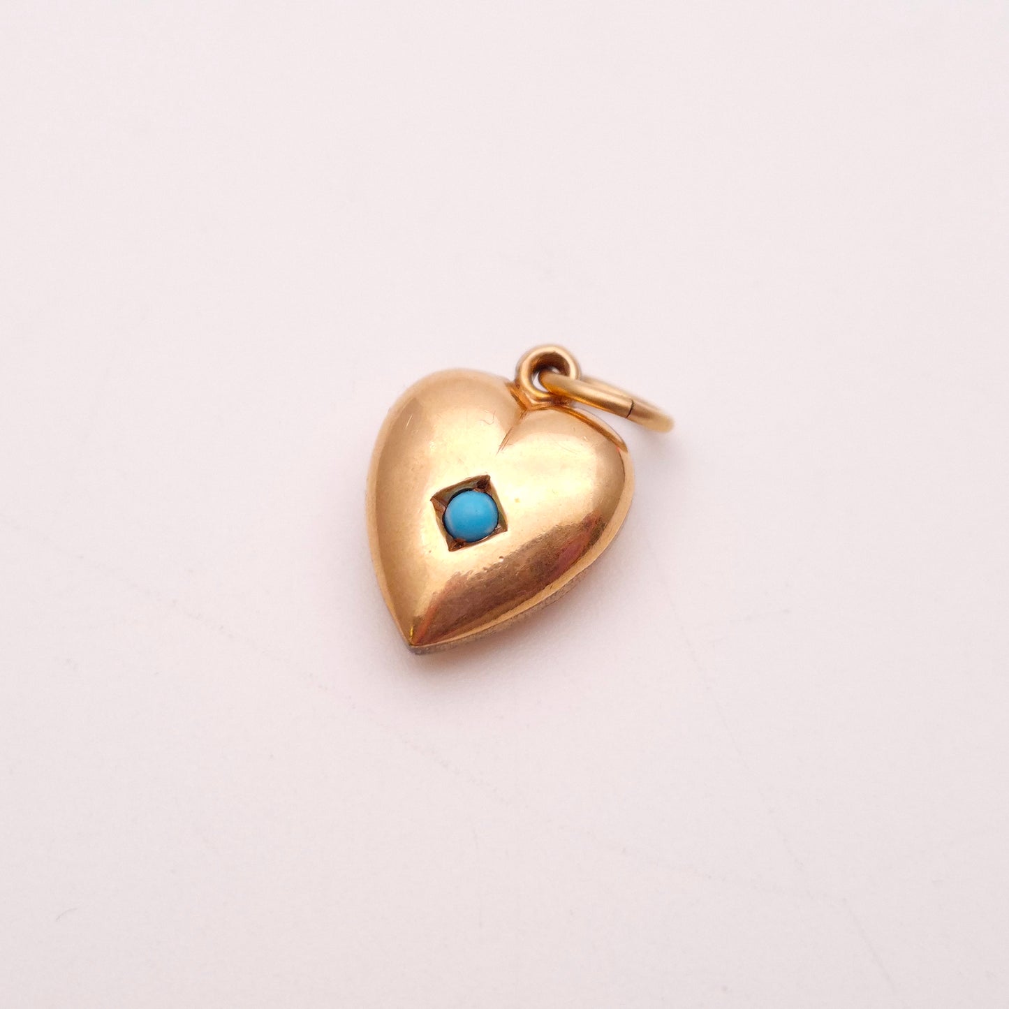 Rolled Gold Antique Turquoise Set Hollow Heart Pendant / Charm (AF)
