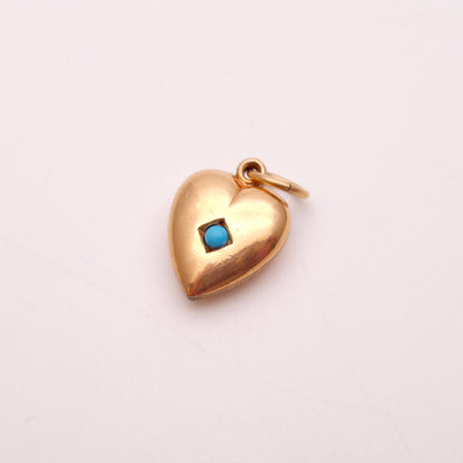 Rolled Gold Antique Turquoise Set Hollow Heart Pendant / Charm (AF)