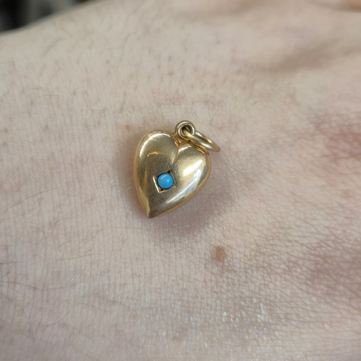 Rolled Gold Antique Turquoise Set Hollow Heart Pendant / Charm (AF)