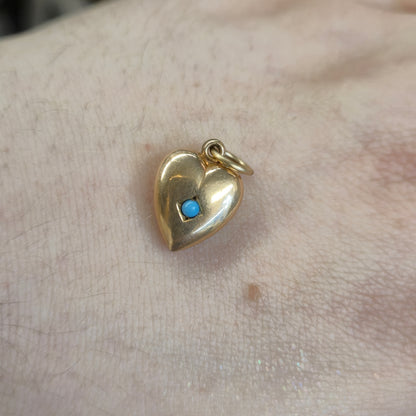 Rolled Gold Antique Turquoise Set Hollow Heart Pendant / Charm (AF)