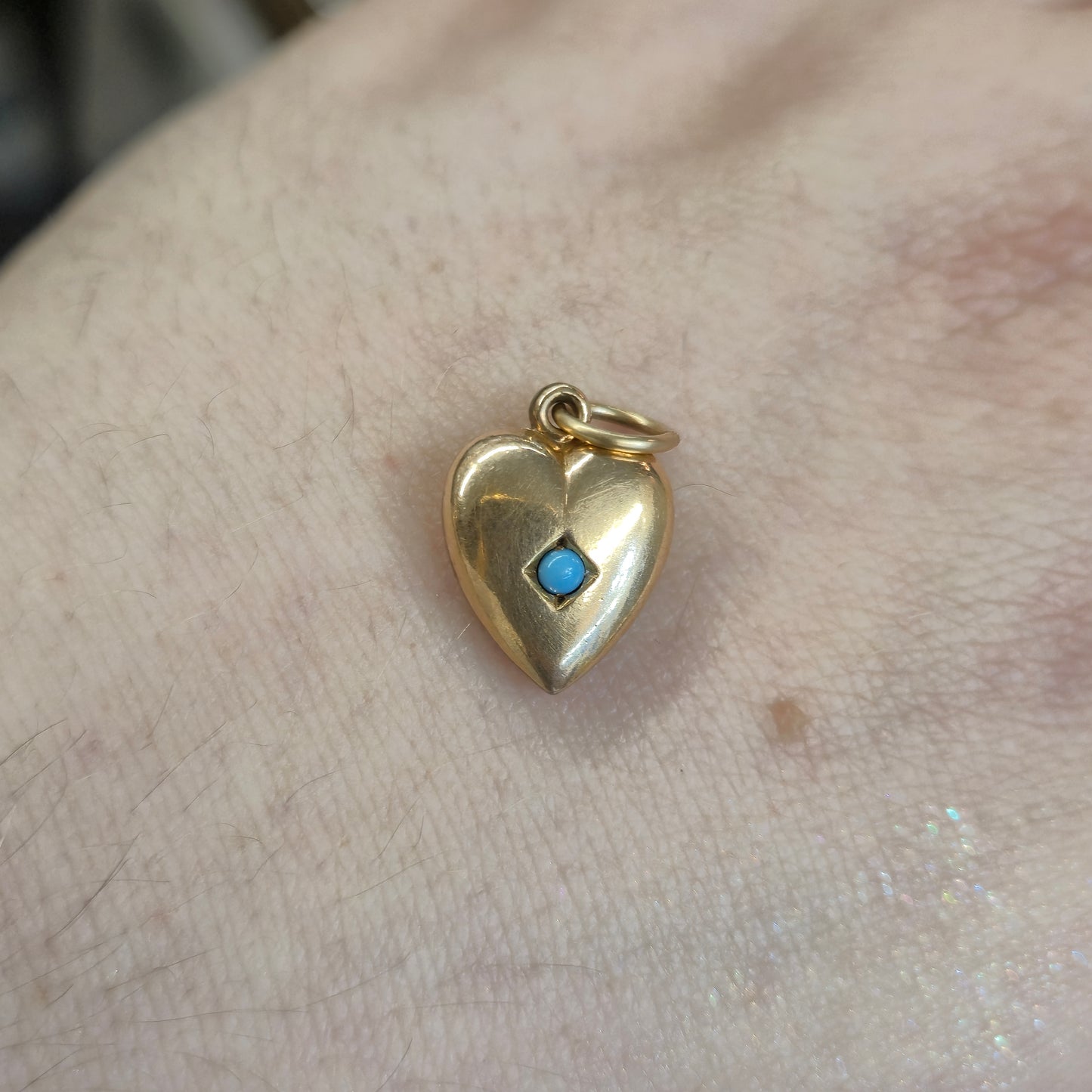 Rolled Gold Antique Turquoise Set Hollow Heart Pendant / Charm (AF)