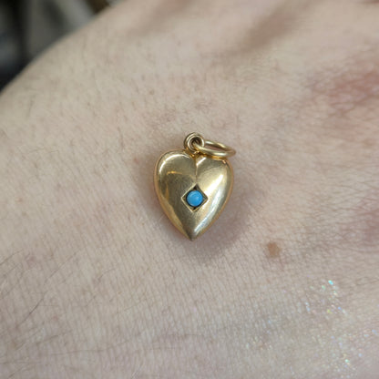 Rolled Gold Antique Turquoise Set Hollow Heart Pendant / Charm (AF)