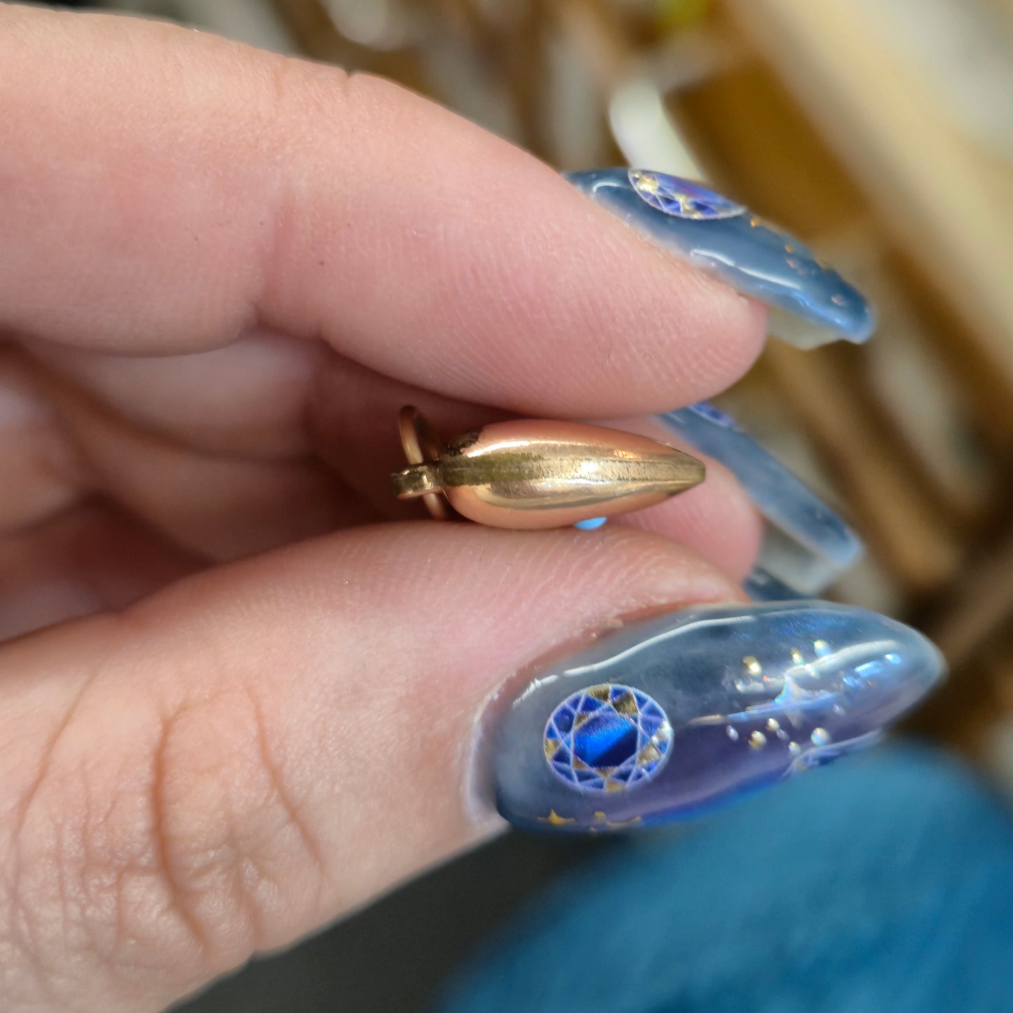 Rolled Gold Antique Turquoise Set Hollow Heart Pendant / Charm (AF)