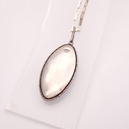 Sterling Silver Vintage Oval Butterfly Wing Cameo Pendant and Chain Necklace