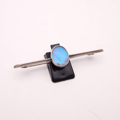 Sterling Silver Antique 1921 Oval Butterfly Wing Set Bar Brooch