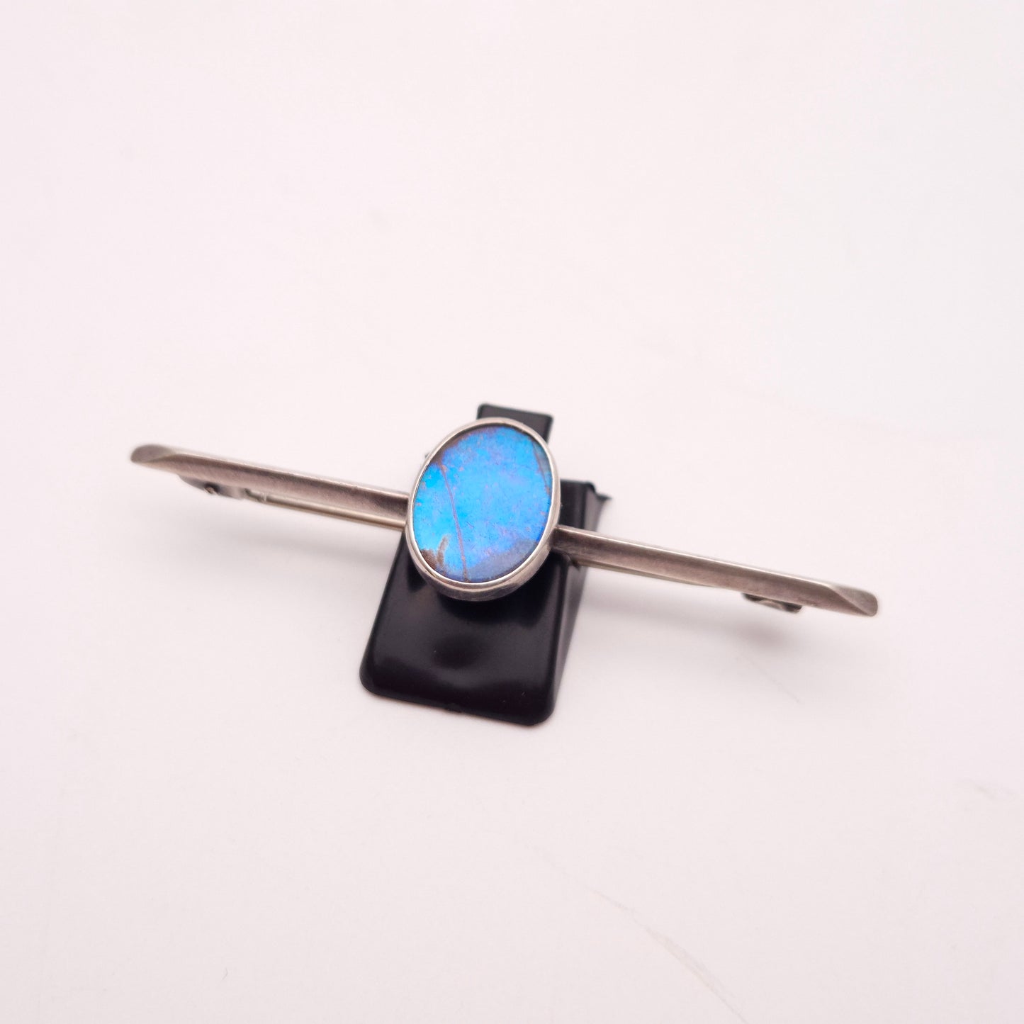 Sterling Silver Antique 1921 Oval Butterfly Wing Set Bar Brooch