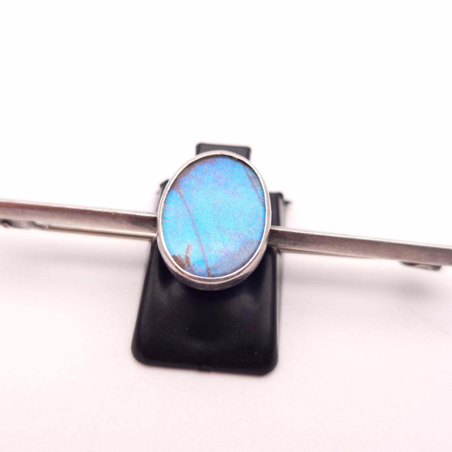 Sterling Silver Antique 1921 Oval Butterfly Wing Set Bar Brooch