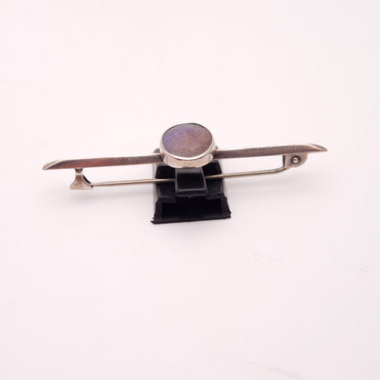 Sterling Silver Antique 1921 Oval Butterfly Wing Set Bar Brooch