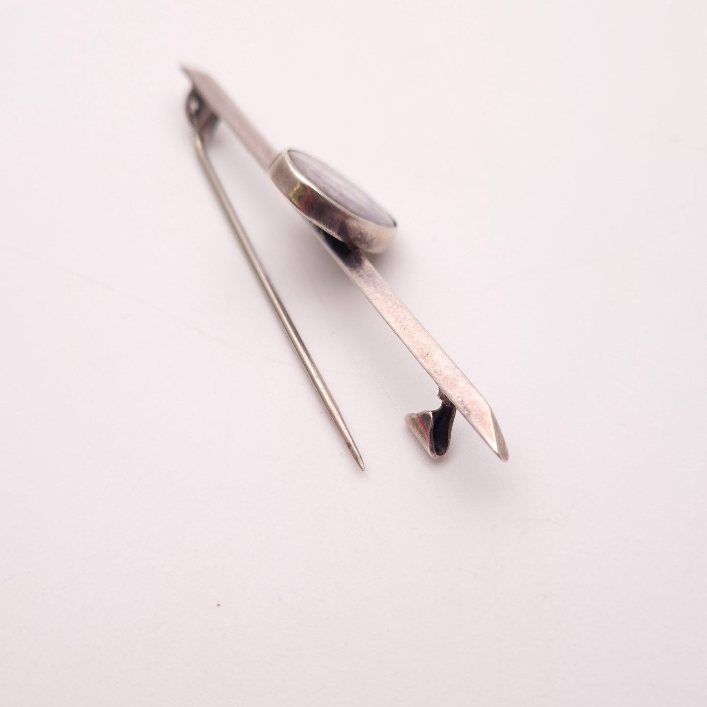 Sterling Silver Antique 1921 Oval Butterfly Wing Set Bar Brooch