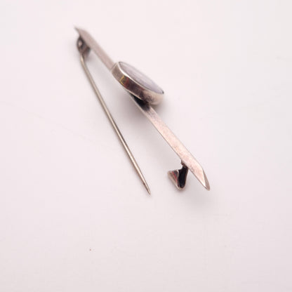 Sterling Silver Antique 1921 Oval Butterfly Wing Set Bar Brooch