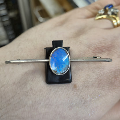 Sterling Silver Antique 1921 Oval Butterfly Wing Set Bar Brooch