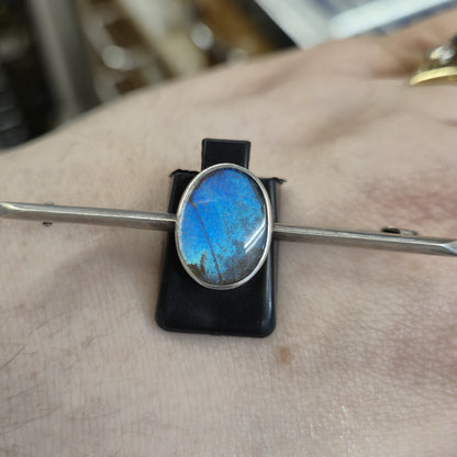 Sterling Silver Antique 1921 Oval Butterfly Wing Set Bar Brooch