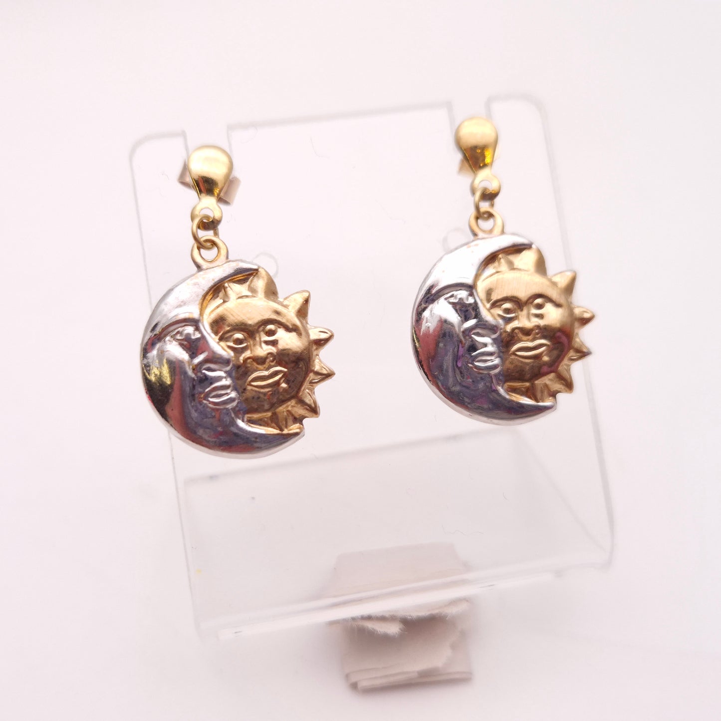 9ct Two-Tone Yellow and White Gold Sun and Moon Lightweight Drop Earrings