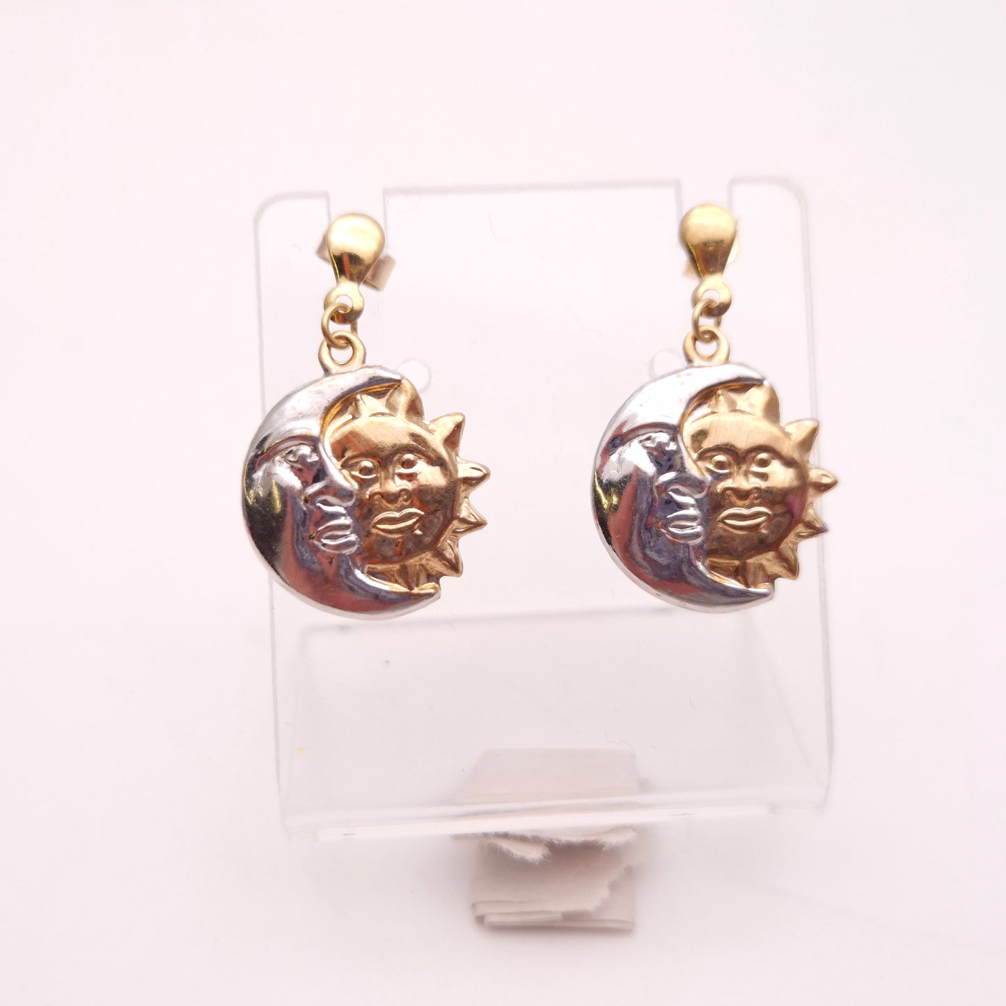 9ct Two-Tone Yellow and White Gold Sun and Moon Lightweight Drop Earrings