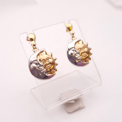 9ct Two-Tone Yellow and White Gold Sun and Moon Lightweight Drop Earrings