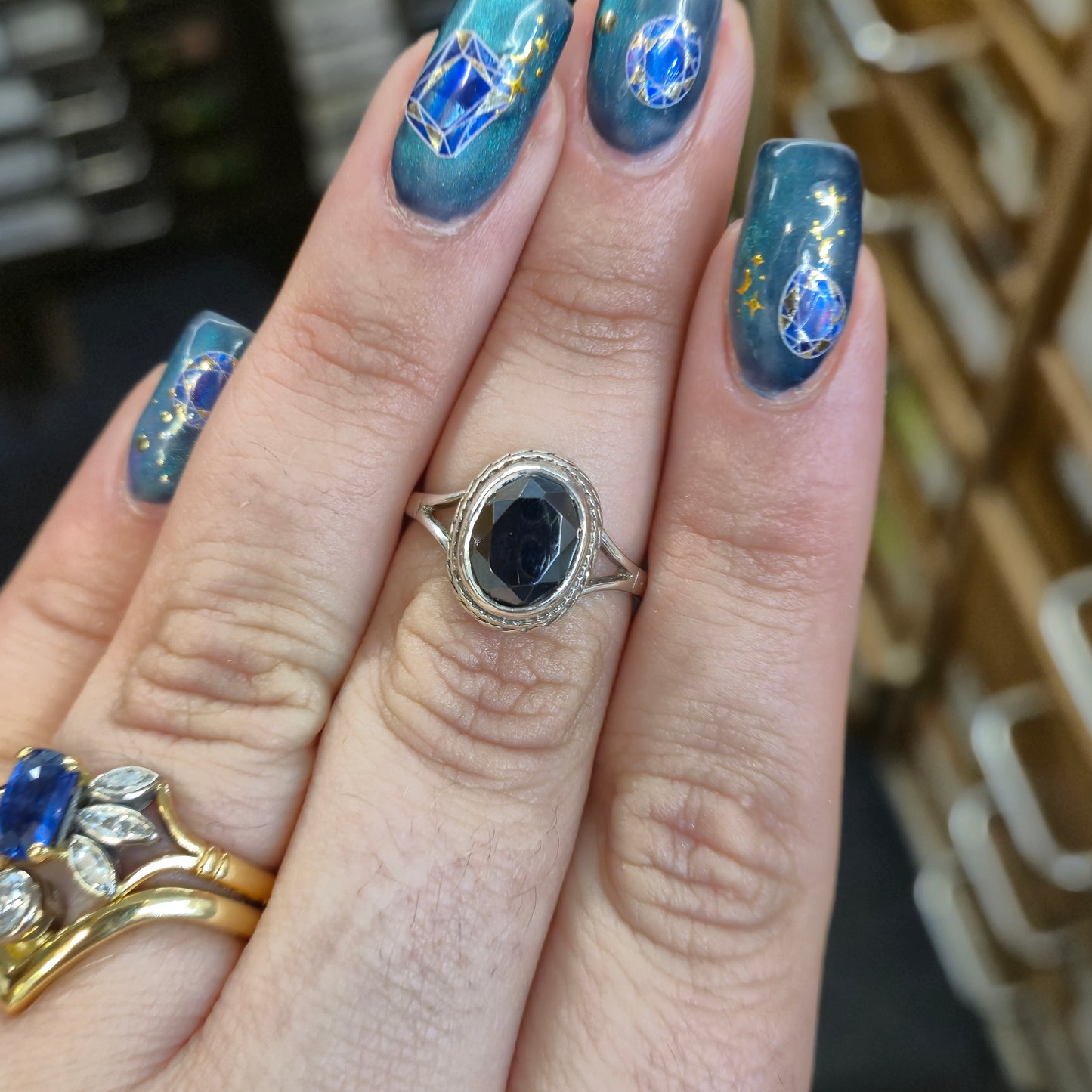 Sterling Silver Vintage Hematite Solitaire Stone Ring