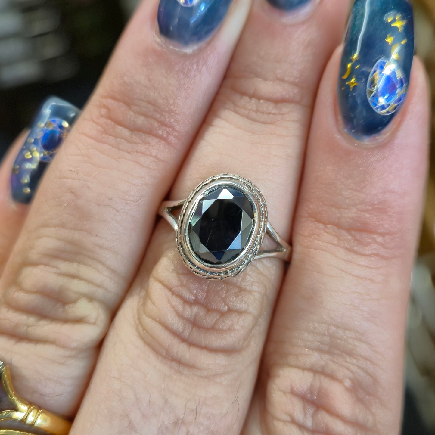 Sterling Silver Vintage Hematite Solitaire Stone Ring