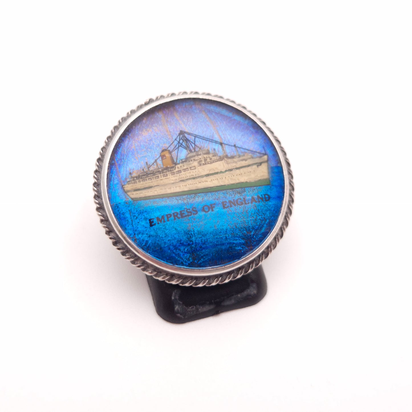 Sterling Silver Vintage Round Butterfly Wing Empress of England Boat Brooch