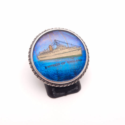 Sterling Silver Vintage Round Butterfly Wing Empress of England Boat Brooch