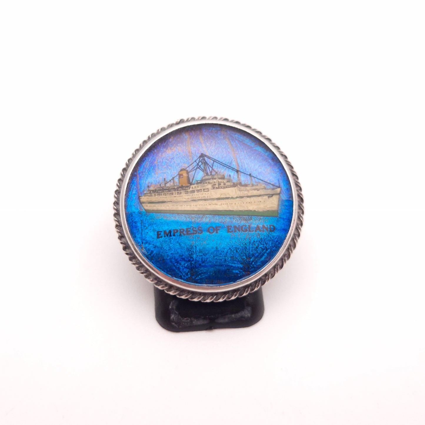 Sterling Silver Vintage Round Butterfly Wing Empress of England Boat Brooch