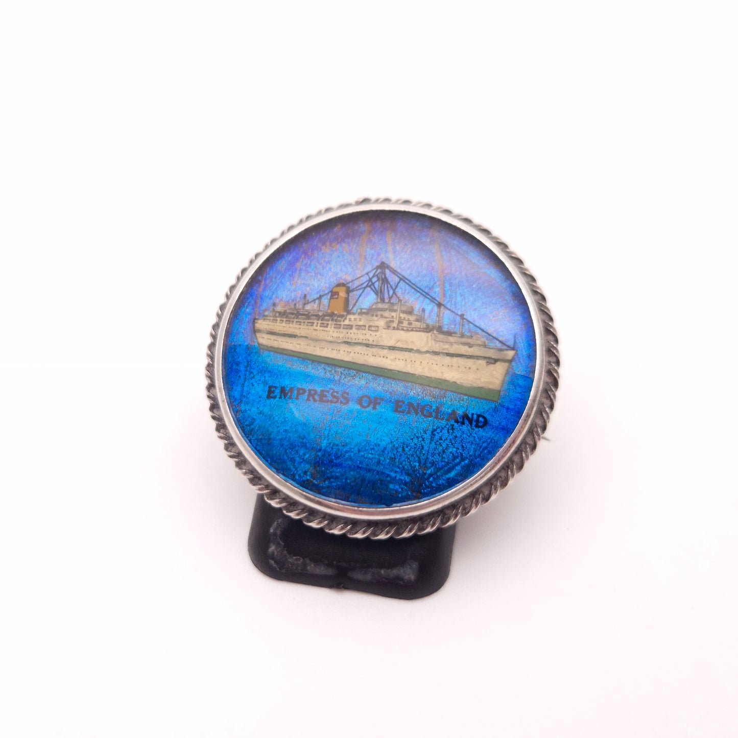 Sterling Silver Vintage Round Butterfly Wing Empress of England Boat Brooch