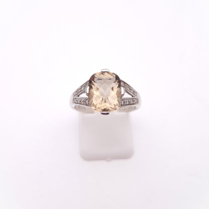 9ct White Gold Chequerboard Cushion Cut Smoky Quartz and Diamond Ring