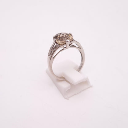 9ct White Gold Chequerboard Cushion Cut Smoky Quartz and Diamond Ring