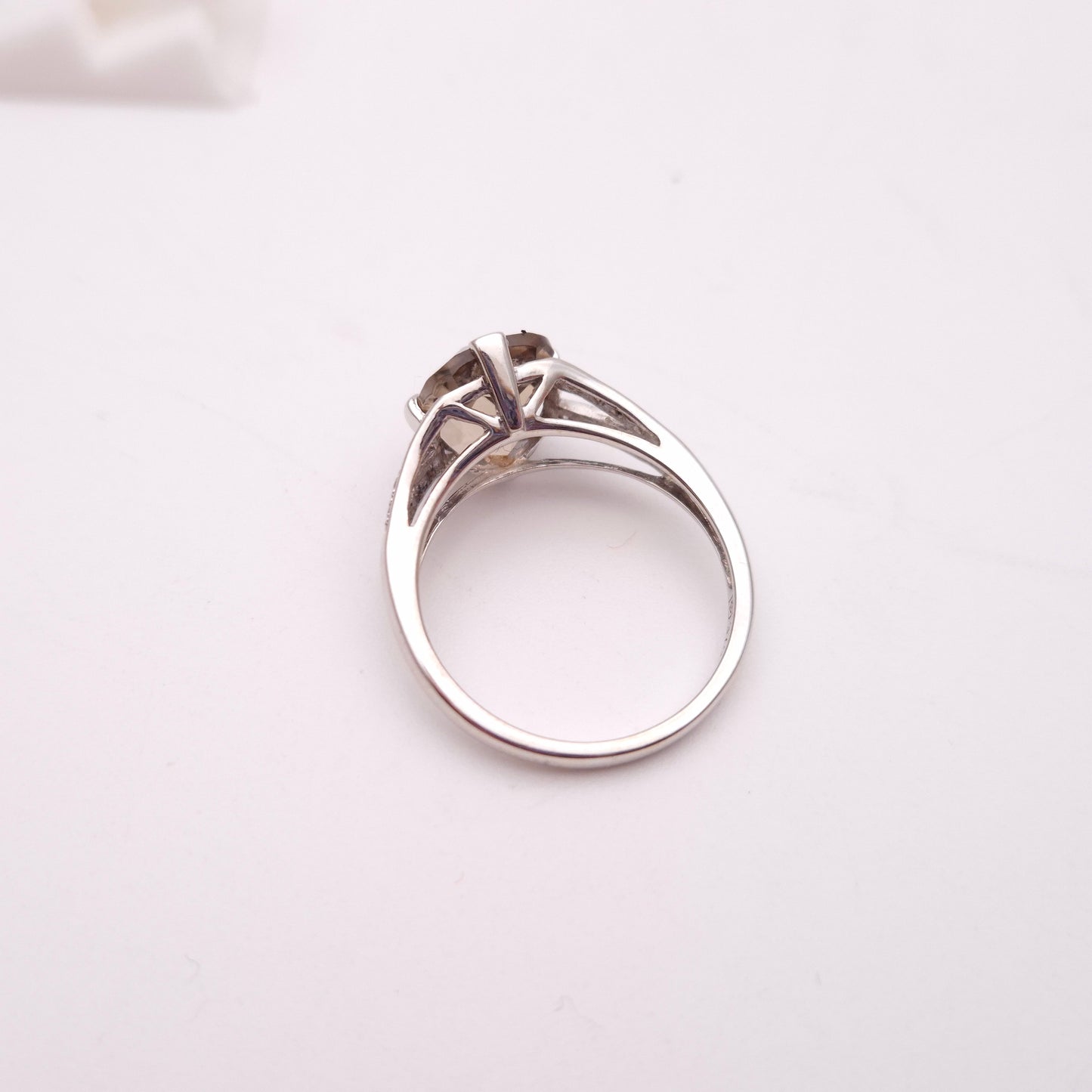 9ct White Gold Chequerboard Cushion Cut Smoky Quartz and Diamond Ring